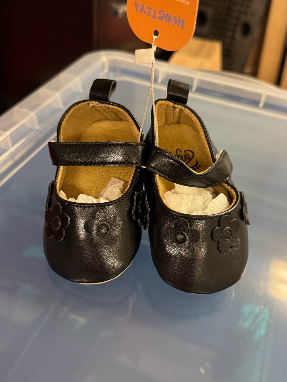 Black Floral Baby Mary Jane Shoes - HoneyTeva
